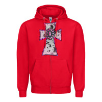 Red Cowhide Pink Gemstone Cross Zipper Hoodie - RanaPortraitStore