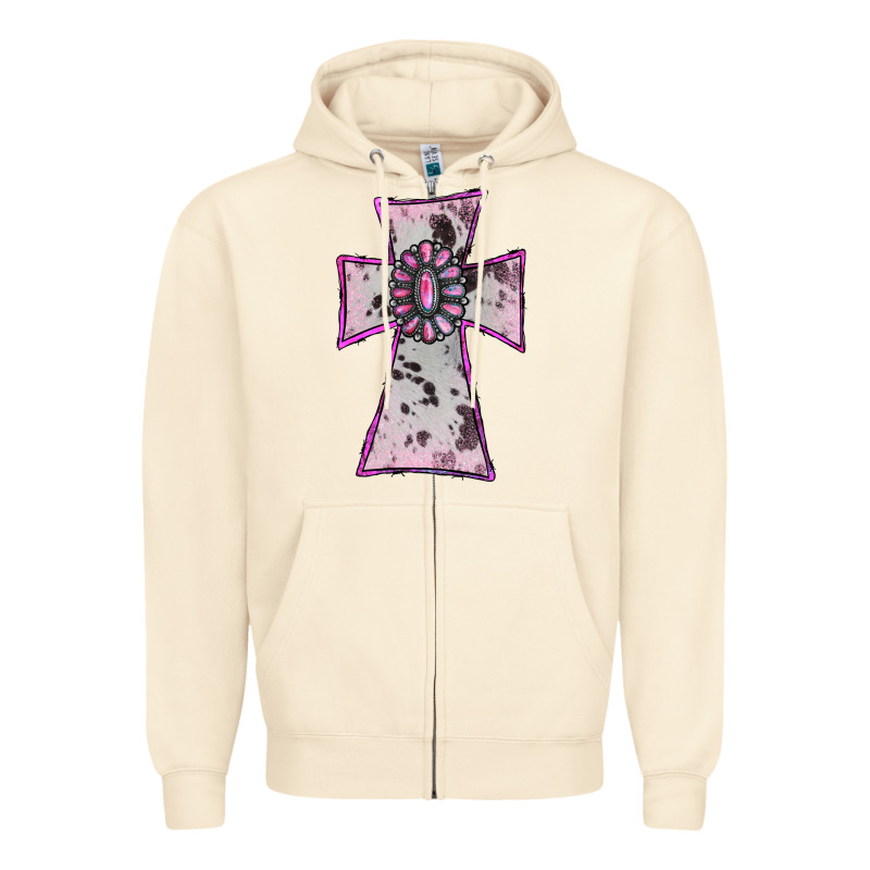 Cowhide Pink Gemstone Cross Zipper Hoodie by RanaPortraitStore | Teevron