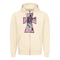 Sandshell Cowhide Pink Gemstone Cross Zipper Hoodie - RanaPortraitStore