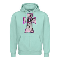Seafoam Cowhide Pink Gemstone Cross Zipper Hoodie - RanaPortraitStore