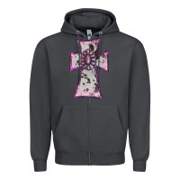 Smoke Cowhide Pink Gemstone Cross Zipper Hoodie - RanaPortraitStore