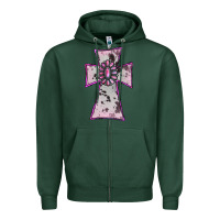 Sports Green Cowhide Pink Gemstone Cross Zipper Hoodie - RanaPortraitStore
