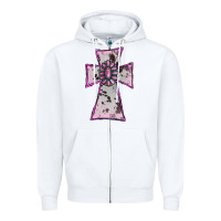 White Cowhide Pink Gemstone Cross Zipper Hoodie - RanaPortraitStore