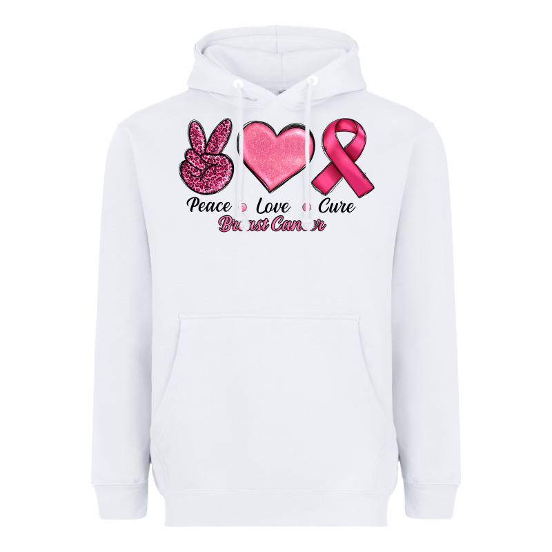 Breast Cancer Peace Love Cure Heavyweight Hoodie by RanaPortraitStore | Teevron