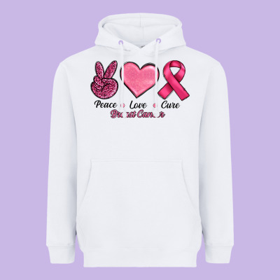 Breast Cancer Peace Love Cure Heavyweight Hoodie Designed By Ranaportraitstore