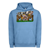 Pigment Pebble Blue Western Mom With Spotted Pig And Baby Pig Urban Hoodie - LillyAllenDesigns