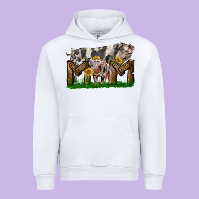 Western Mom With Spotted Pig And Baby Pig Urban Hoodie Designed By Lillyallendesigns