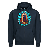 Navy Gemstone Lady Of Guadalupe Zipper Hoodie - RanaPortraitStore