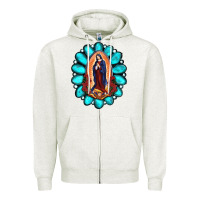 Oatmeal Heather Gemstone Lady Of Guadalupe Zipper Hoodie - RanaPortraitStore