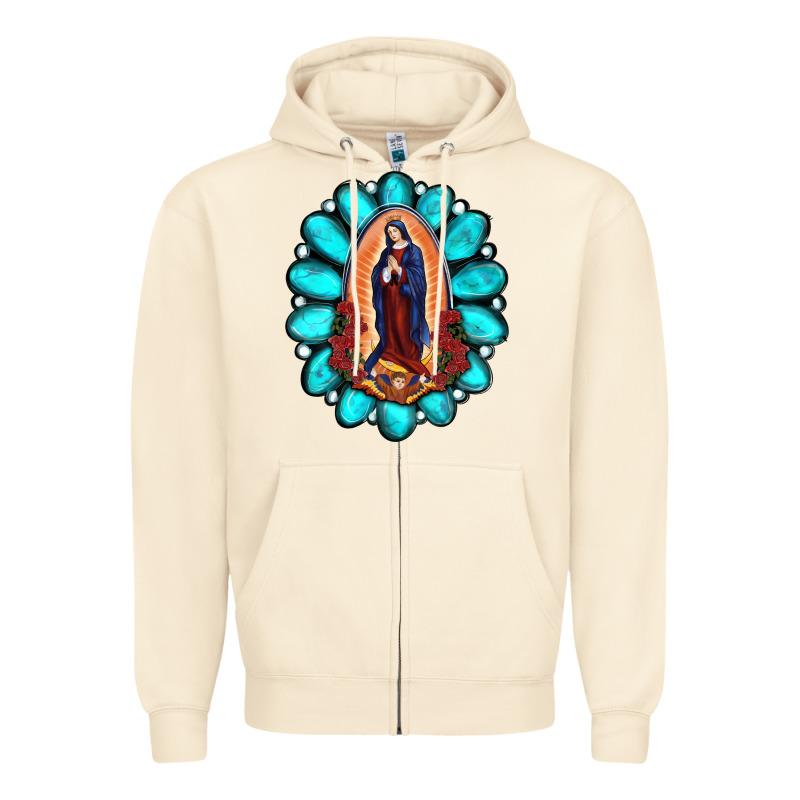 Gemstone Lady Of Guadalupe Zipper Hoodie by RanaPortraitStore | Teevron