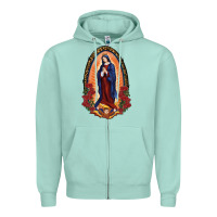 Seafoam Our Lady Of Guadalupe Zipper Hoodie - RanaPortraitStore