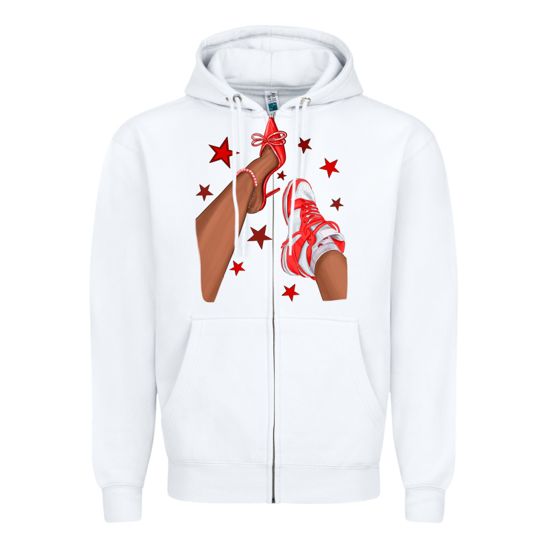 Bright Red Afro Girl Sneakers And Heels Zipper Hoodie by texasbilliewilder | Teevron
