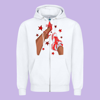 Bright Red Afro Girl Sneakers And Heels Zipper Hoodie Designed By Texasbilliewilder