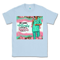 Dusty Blue she works willingly with her hands afro nurse Classic Tee - RanaPortraitStore