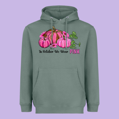 In October We Wear Pink Pumpkin And Sunflowers Heavyweight Hoodie Designed By Ranaportraitstore