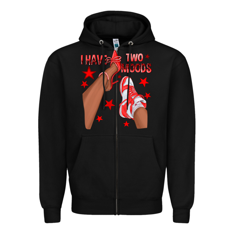 Bright Red I Have Two Moods Afro Girl Sneakers Zipper Hoodie by texasbilliewilder | Teevron