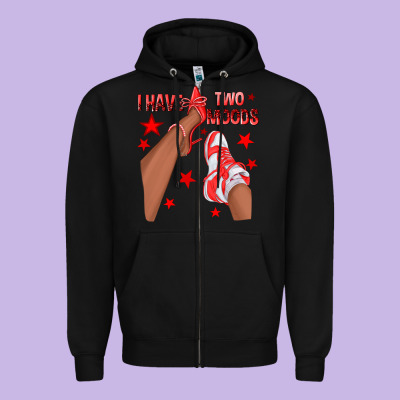 Bright Red I Have Two Moods Afro Girl Sneakers Zipper Hoodie Designed By Texasbilliewilder