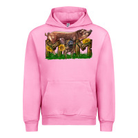 Fuchsia Pink Western Mom With Duroc Pig And Baby Pig Urban Hoodie - LillyAllenDesigns