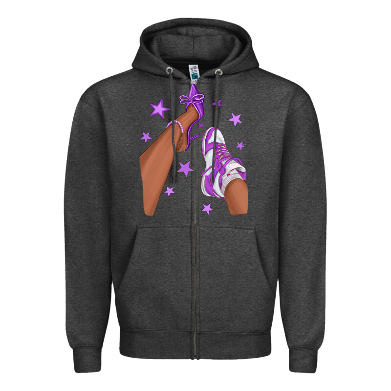 Purple Afro Girl Sneakers And Heels Zipper Hoodie by texasbilliewilder | Teevron