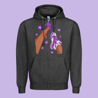 Purple Afro Girl Sneakers And Heels Zipper Hoodie Designed By Texasbilliewilder