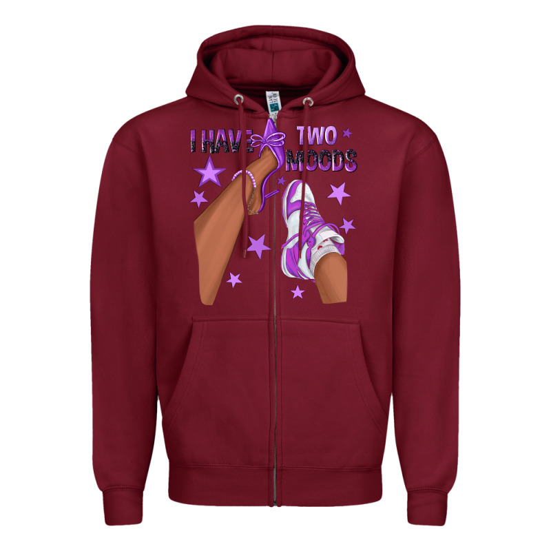 Purple I Have Two Moods Afro Girl Sneakers Zipper Hoodie by texasbilliewilder | Teevron
