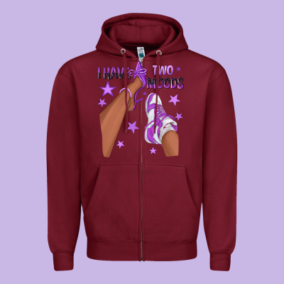 Purple I Have Two Moods Afro Girl Sneakers Zipper Hoodie Designed By Texasbilliewilder