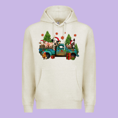 Christmas Farm Animals Truck Premium Hoodie Designed By Jasminsmagicworld