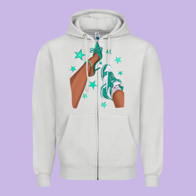 Teal Afro Girl Sneakers And Heels Zipper Hoodie Designed By Texasbilliewilder