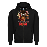 Black american football mom red and silver afro messy bu Zipper Hoodie - texasbilliewilder