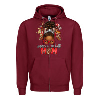 Burgundy american football mom red and silver afro messy bu Zipper Hoodie - texasbilliewilder