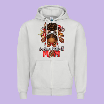 American Football Mom Red And Silver Afro Messy Bu Zipper Hoodie Designed By Texasbilliewilder