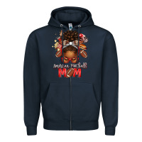 Navy american football mom red and silver afro messy bu Zipper Hoodie - texasbilliewilder