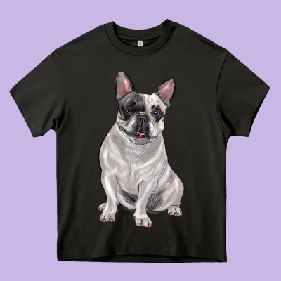 White Black French Bulldog Heavy Core Tee Designed By Lillyallendesigns