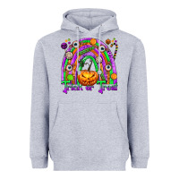 Heather Grey Trick or Treat Halloween Rainbow Heavyweight Hoodie - texasbilliewilder