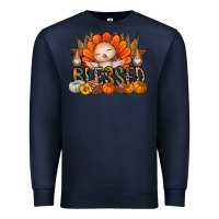 Navy Thanksgiving Turkey Pumpkin Blessed Premium Sweatshirt - CowhideDigitalArt