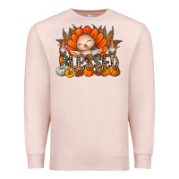 Pale Pink Thanksgiving Turkey Pumpkin Blessed Premium Sweatshirt - CowhideDigitalArt