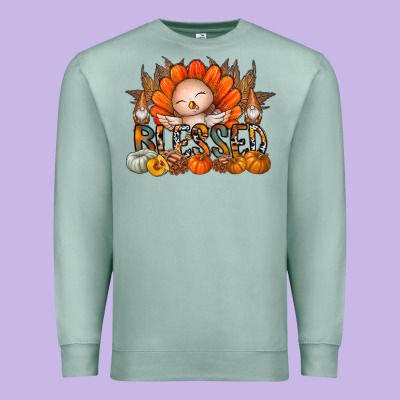 Thanksgiving Turkey Pumpkin Blessed Premium Sweatshirt Designed By Cowhidedigitalart