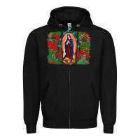 Black Mexican Flag Lady Of Guadalupe Distressed Backgrou Zipper Hoodie - RanaPortraitStore