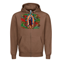 Chestnut Mexican Flag Lady Of Guadalupe Distressed Backgrou Zipper Hoodie - RanaPortraitStore