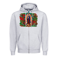 Heather Grey Mexican Flag Lady Of Guadalupe Distressed Backgrou Zipper Hoodie - RanaPortraitStore