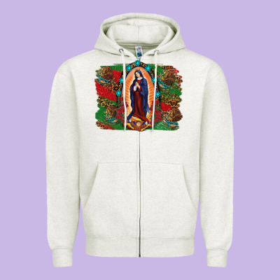 Zipper Hoodie Mexican Flag Lady Of Guadalupe Distressed Backgrou