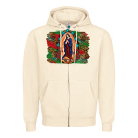 Sandshell Mexican Flag Lady Of Guadalupe Distressed Backgrou Zipper Hoodie - RanaPortraitStore