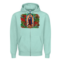 Seafoam Mexican Flag Lady Of Guadalupe Distressed Backgrou Zipper Hoodie - RanaPortraitStore