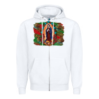 White Mexican Flag Lady Of Guadalupe Distressed Backgrou Zipper Hoodie - RanaPortraitStore