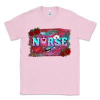 Bubblegum Pink valentines day nurse with leopard and turquoise ba Classic Tee - RanaPortraitStore