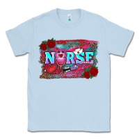 Dusty Blue valentines day nurse with leopard and turquoise ba Classic Tee - RanaPortraitStore