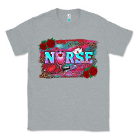 Heather Grey valentines day nurse with leopard and turquoise ba Classic Tee - RanaPortraitStore