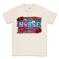 Natural valentines day nurse with leopard and turquoise ba Classic Tee - RanaPortraitStore