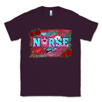 Plum valentines day nurse with leopard and turquoise ba Classic Tee - RanaPortraitStore