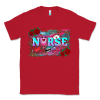 Red valentines day nurse with leopard and turquoise ba Classic Tee - RanaPortraitStore